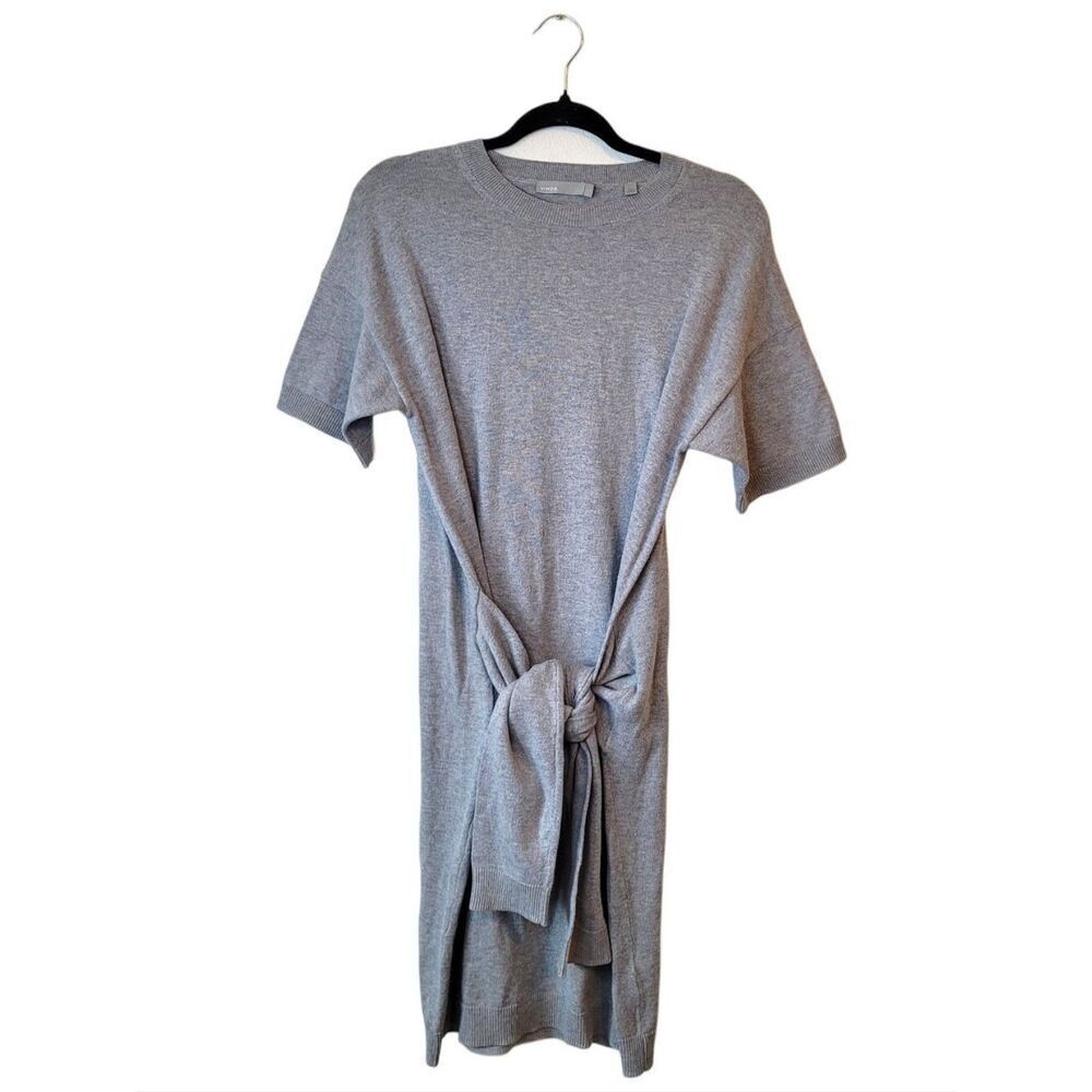 Vince Gray Tie Knot-Front Short Sleeve Dress Size S